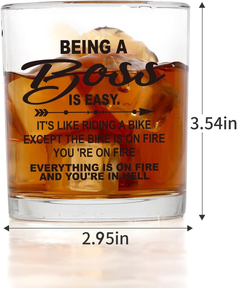 Jogskeor Boss Gifts, Being A Boss Is Easy 10oz Whiskey Glass, Birthday Christmas Gifts for Men Him Manager Leader
