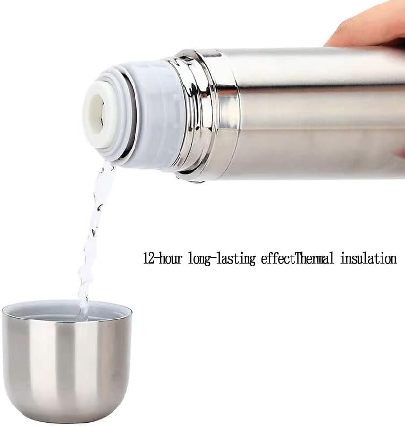 Stainless Steel Thermal Bottle Vacuum Insulated Coffee Trave Mug for Hot and Cold Drinks Double Walled Sport Water Flask with Cup 17Oz/500Ml(Silver)