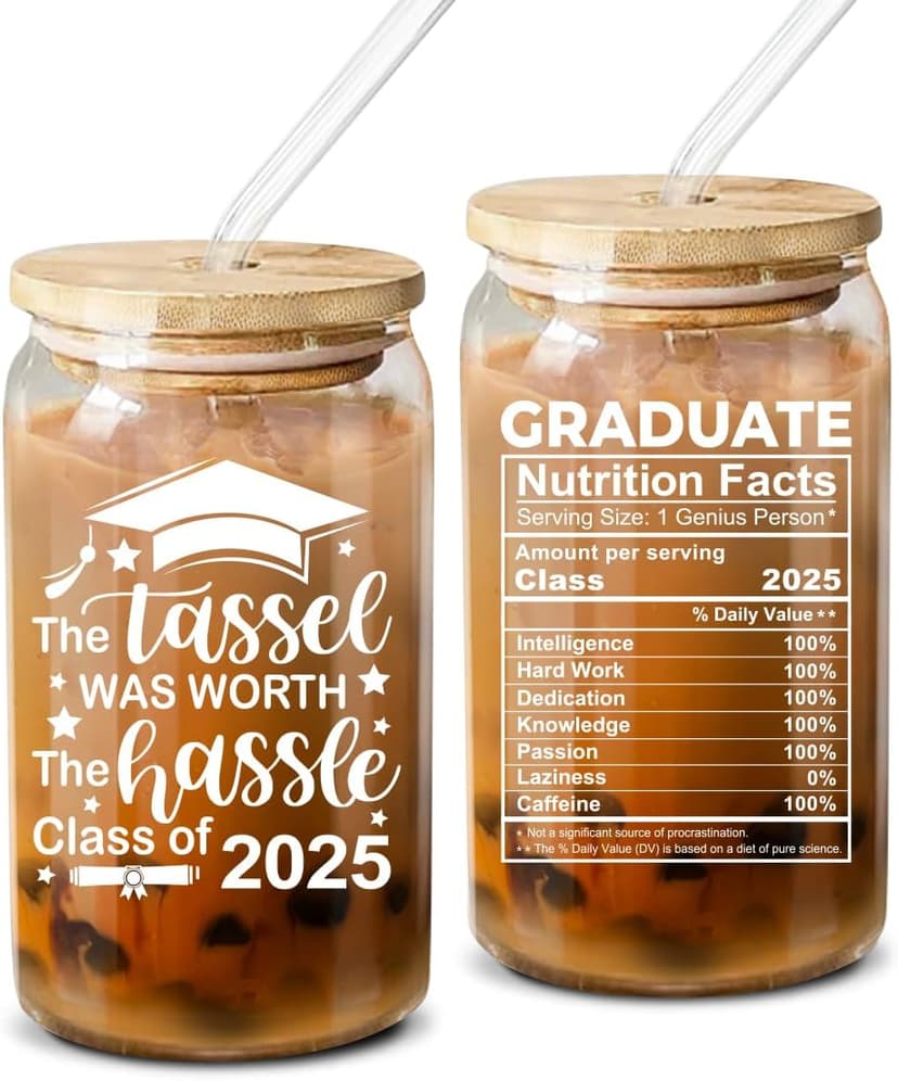 NewEleven Class Of 2025 Graduation Gifts For Her, Friends - Funny Master Degree, College Graduation Gifts From Friends And Family - 16 Oz Coffee Glass