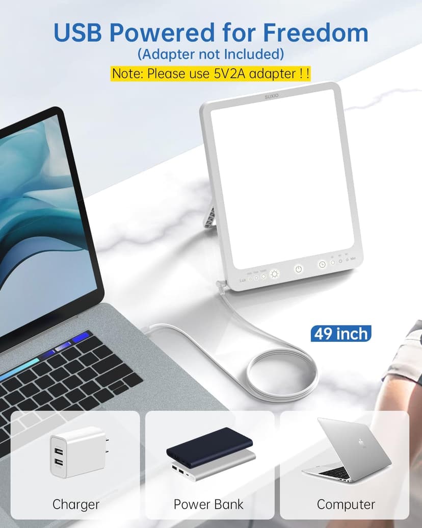 SUXIO Light Therapy Lamp - 10000 Lux Therapy Lights, 3 Timing & Mode Happy Lamp, Touch Control Daylight Lamp with Memory Function, Portable Light Therapy Box for Home/Office Use As Lift Mood