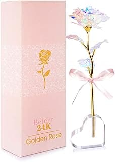 Beferr Gifts for Women Mom Galaxy Rose Glass Crystal Flowers with Heart-Shaped Base Eternal Roses Forever Flowers Mother's Birthday Gifts for Grandma Daughters Wife Sister Kids