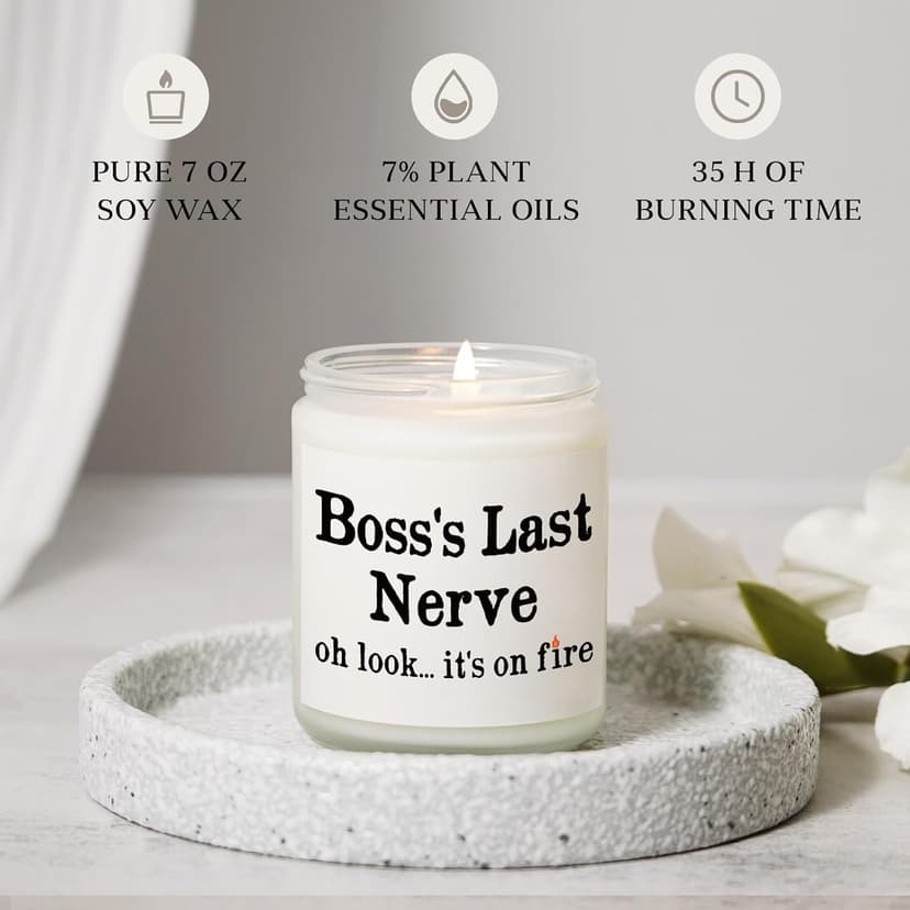 Funny Boss Gifts for Women Men- Handmade Lavender Soy Wax Candle- Best Boss Lady Gifts for Women, Birthday Christmas Gift for Boss Female, Boss's Last Nerve Candle (7oz)