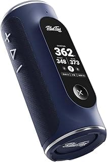 Blue Tees Golf Player+ GPS Speaker with Touch Screen Display, 10+ Hours Battery, 40,000+ Courses, Visual + Audible Distance, Hazard Distance - IPX7 Waterproof (Navy)