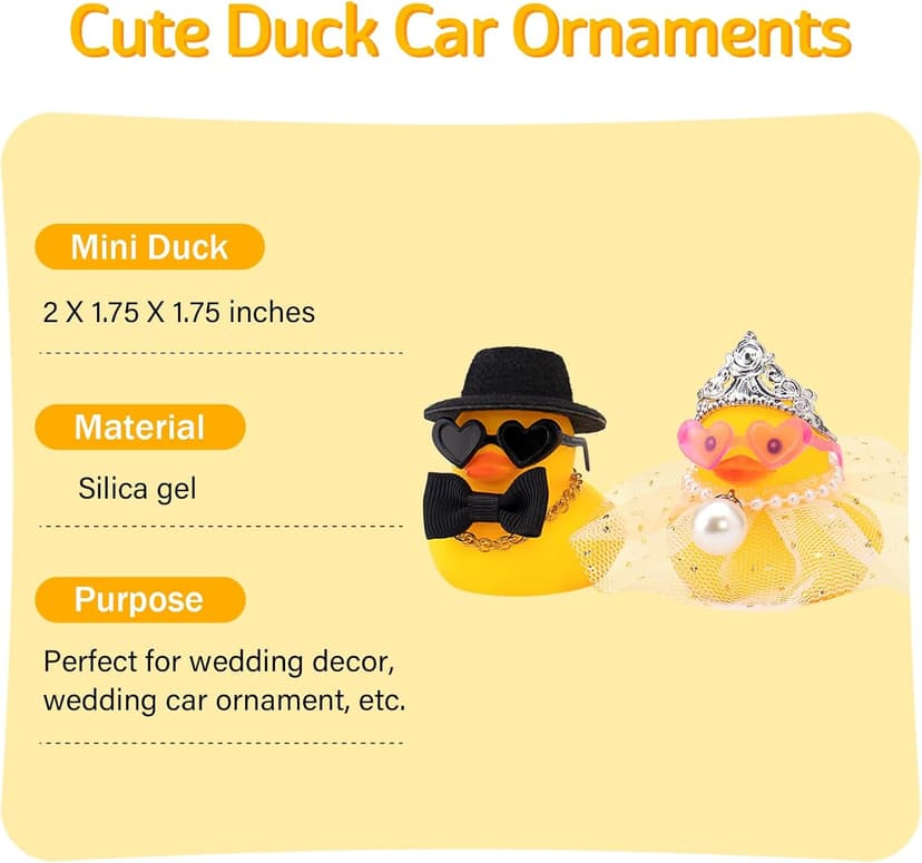 wonuu Pair Set of 2 Wedding Rubber Ducks, Bride Groom Duckies Marriage Rubber Duck Mini Couple Ducky for Ceremony Gift Souvenir Marry Blessings Elegant Heartwarming Present, White