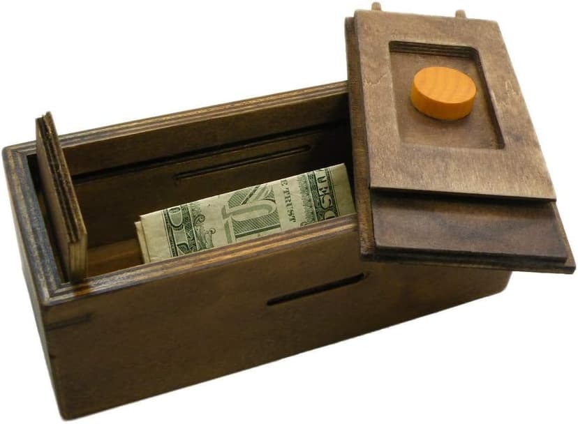 Puzzle Box Enigma Secret Discovery - Money and Gift Card Holder in a Wooden Magic Trick Lock with Hidden Compartment Piggy Bank Brain Teaser Game
