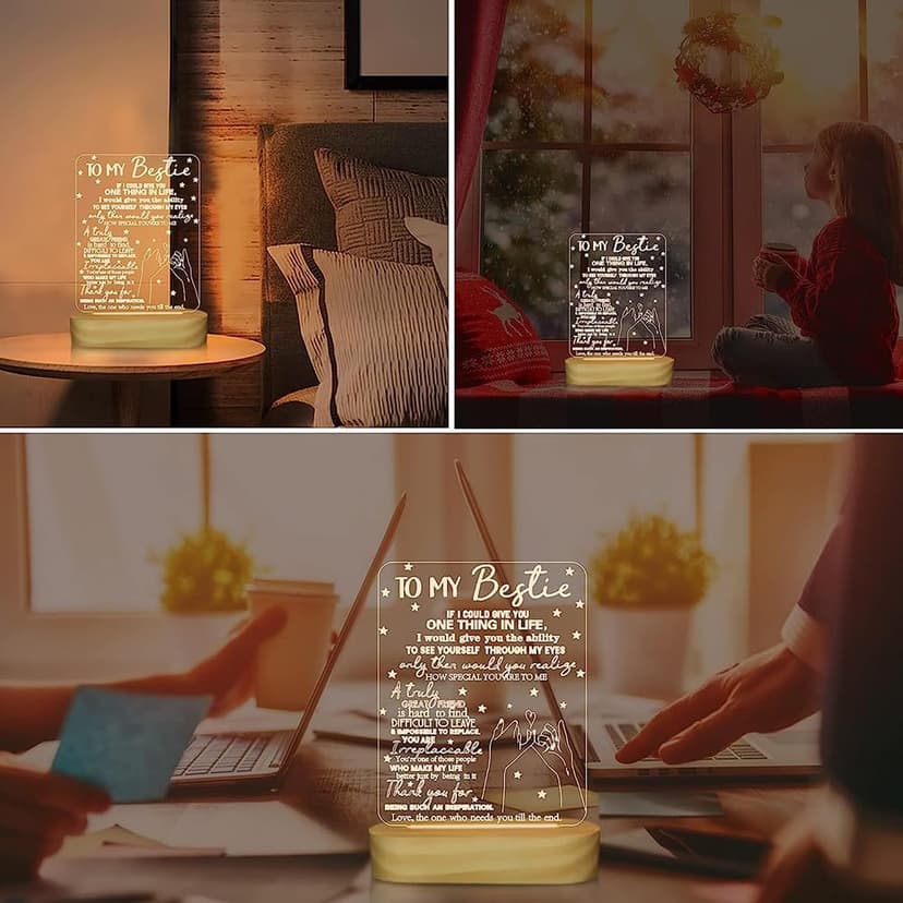 to My Bestie Gifts,3D Illusion Lamp I Love You Friends Night Light for Best Friend Sister Girls Women BFF Birthday Holiday Friendship Gift, Soft Warm White Colors LED Wooden Table Lamp