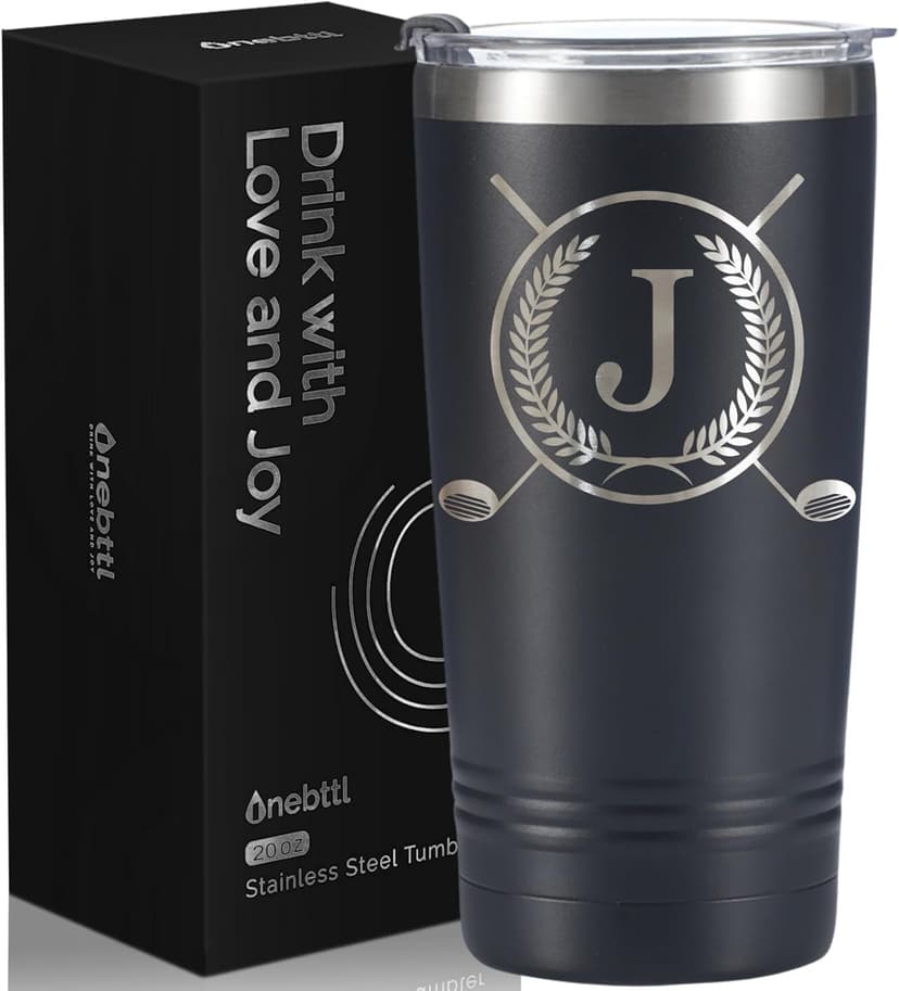 Onebttl Golf Gifts for Men with Initial for Golfer & Golf Lovers, 20oz Travel Mug with Golfing Design, Perfect Gifts for Men, Birthday, Christmas - J