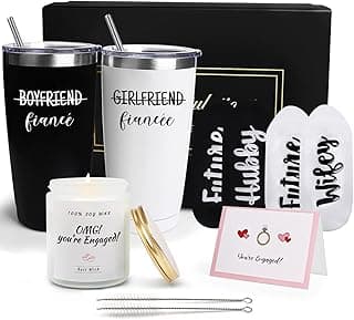 Engagement Gifts for Couples Women, Cool Wine Engaged Tumbler Gift Set Newly Presents for his and her him Fiance Fiancee Friend, Girlfriend Boyfriend Ideas with Straws, Socks, Candle & Greeting Card