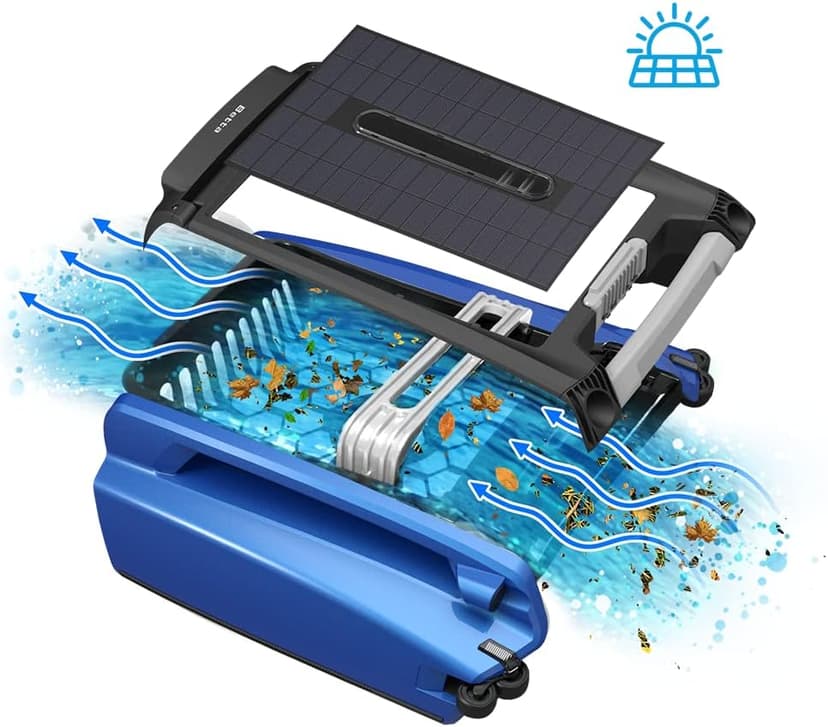 Betta SE Solar Powered Automatic Robotic Pool Surface Skimmer Cleaner with 24/7 Continuous Cleaning Battery Power and Re-Engineered Twin Salt Chlorine Tolerant Motors (Blue)
