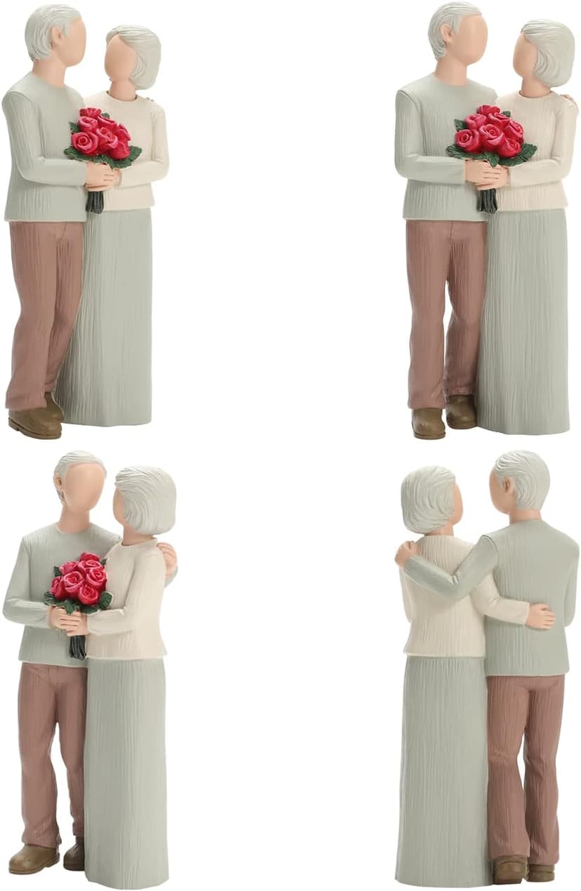 Loving Elderly Couple Figurines, Wedding Anniversary Statues for Home Decoration, Sculpted Hand-Painted Figures Gifts to Parents Grandparents