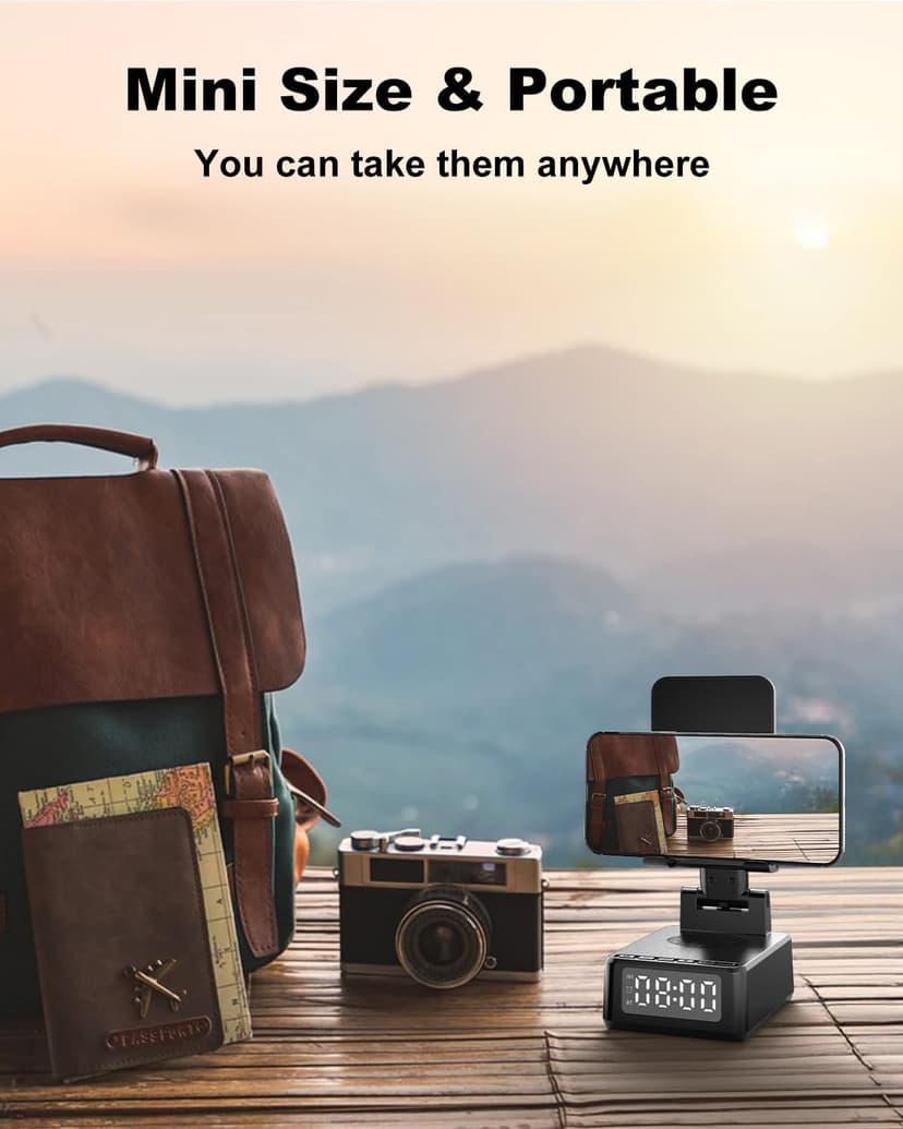 Birthday Gifts for Men Women,6-in-1 Cell Phone Stand Holder with Wireless Bluetooth Speaker & Wireless Charger,Alarm Clock for iPhone,HD Surround Sound Portable Bluetooth Speaker Gifts for Him Her