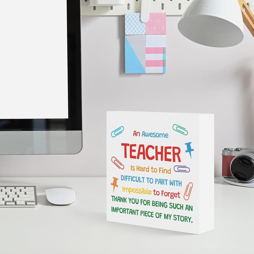 Teacher Appreciation Gifts for Women Men Wooden Box Sign Desk Decor End of Year Christmas Birthday Back to School Gifts for Preschool Kindergarten Teacher Elementary Educators Wooden Plaque