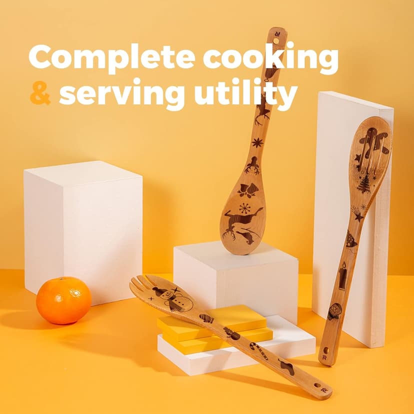 Riveira 6-Piece Wooden Spoons For Cooking & Serving - Christmas Gifts for Women who have everything - Christmas Kitchen Utensils - Gift for Mom - Cooking Utensils