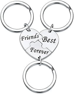 YEEQIN 3PCS Best Friends Forever Keychain Set, Best Friends Gifts For 3, Matching Heart Keychains Gift for Sisters