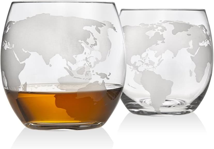 Gifts for Men, Whiskey Decanter Globe Set with 2 Etched Whiskey Glasses - for Liquor Scotch Bourbon Vodka, Gifts For Dad - 850ml