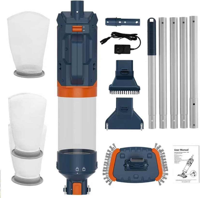 Cordless Heave Duty Pool Vacuum-True Powerful Suction 16.8 GPM, 60M Run-time, 25µm Ultra Fine Mesh Filter, Handheld Rechargeable Hot Tub Cleaner with Poles for Above Ground&Inground Pool