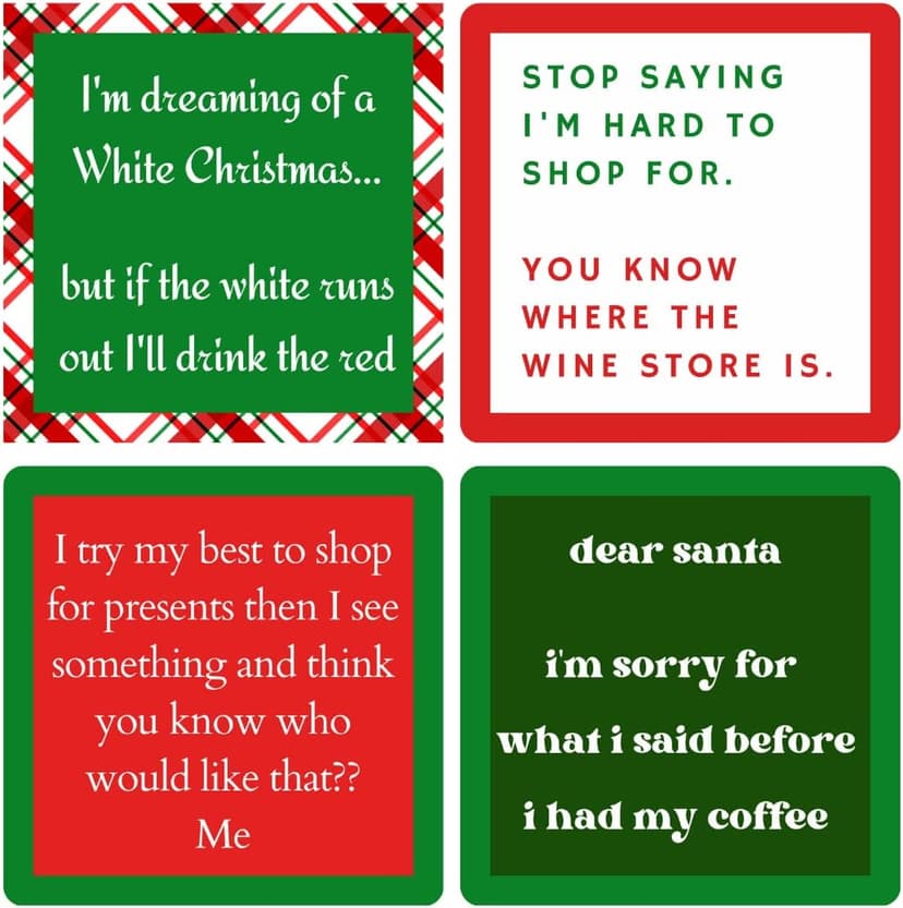 Christmas Coasters | Funny Cork Coasters | 8 in Gift Box | Hostess Gifts (Holiday)
