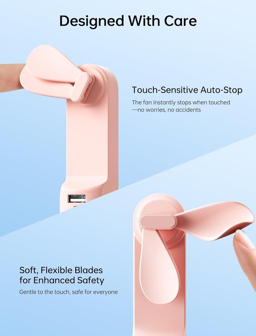 JISULIFE Handheld Mini Fan, 3 IN 1 USB Rechargeable Portable Fan [12-19 Working Hours] with Power Bank, Flashlight, Pocket Design for Travel/Summer/Concerts/Lash, Gifts for Women (Pink)