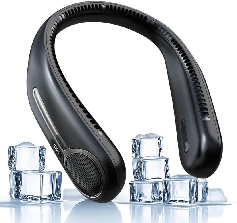 Portable Neck Fan,Gift Ideas,Personal Wearable Bladeless Fan,360° Cooling,LED Display,4-Speeds,6000mAh Rechargeable,Powerful Wind,Outdoor Travel Camping,Birthday Gifts for Men Women Dad Mom (Black)