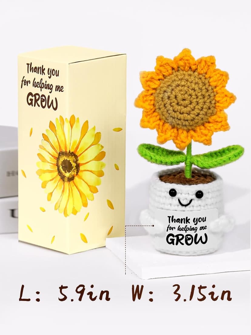 U-Goforst Teacher Appreciation Gifts, Emotional Cheer Thank You Gifts for Women Boss Coworkers Friends, Support Positive Handmade Crochet Sunflower Pot for Birthday Christmas Last Day of School