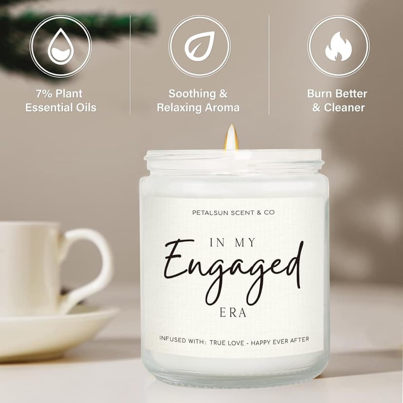 Engagement Gifts for Couples – Lavender Scented Candle for Relaxation & Stress Relief (7oz) – Just Engaged Gifts for Her, Bride to Be, Fiance, Engagement Party Decorations, Handmade