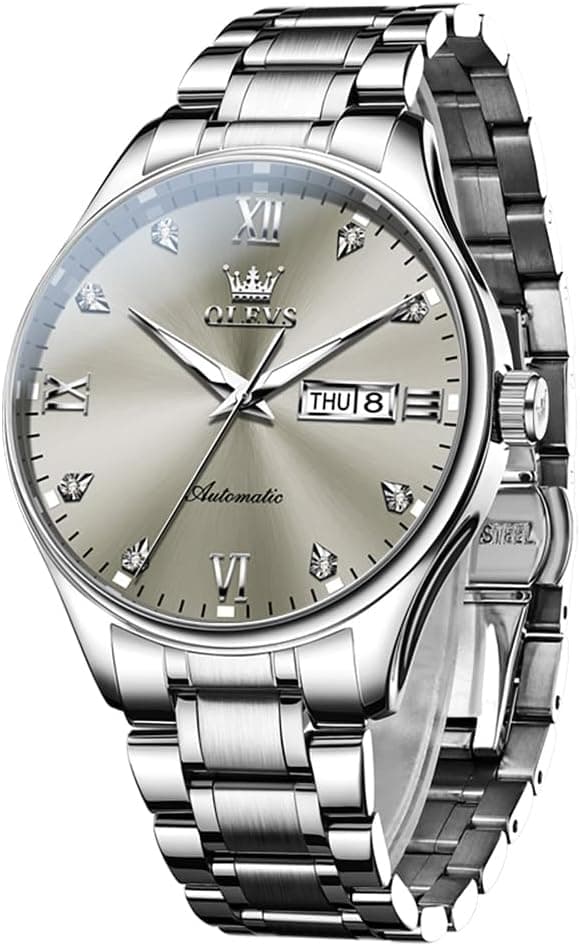 OLEVS Automatic Watches for Men Self Winding Mechanical Wristwatch Luxury Business Dress Stainless Steel Luminous Waterproof Calendar Mens Watch