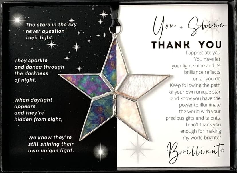 Handmade Iridescent Stained Glass Star With Heartfelt Thank You Message - Thank You Gift For Someone Special/Appreciation Gift/Gratitude Gift for Friends, Neighbors/Colleagues (Thank You)