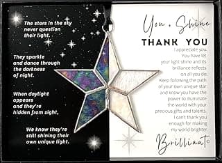 Handmade Iridescent Stained Glass Star With Heartfelt Thank You Message - Thank You Gift For Someone Special/Appreciation Gift/Gratitude Gift for Friends, Neighbors/Colleagues (Thank You)