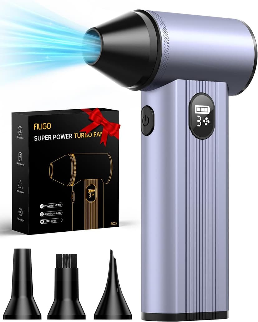 Compressed Air Duster with150,000RPM Brushless Motor, 8000mAh Battery, LED Light, 4-Gear Adjustable Electric Air Blower for Home, Car, Computer, Outdoor