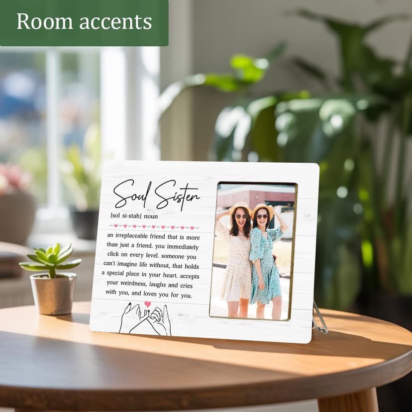 Soul Sister Gifts Picture Frame for BBF Friends Bestie, Long Distance Friendship Wooden Picture Frames