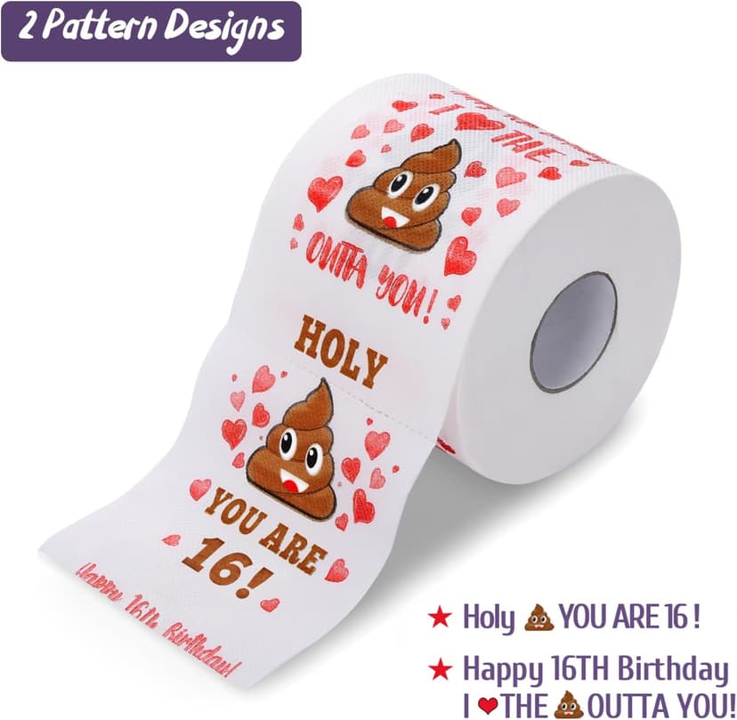16th Birthday Gifts for Boy or Girl - Happy Prank Toilet Paper - 16th Birthday Decorations, Party Supplies Favors - Funny Gag & Novelty Bday Present for Him, Her, Friends- Sweet 16 Year Old Gift Ideas