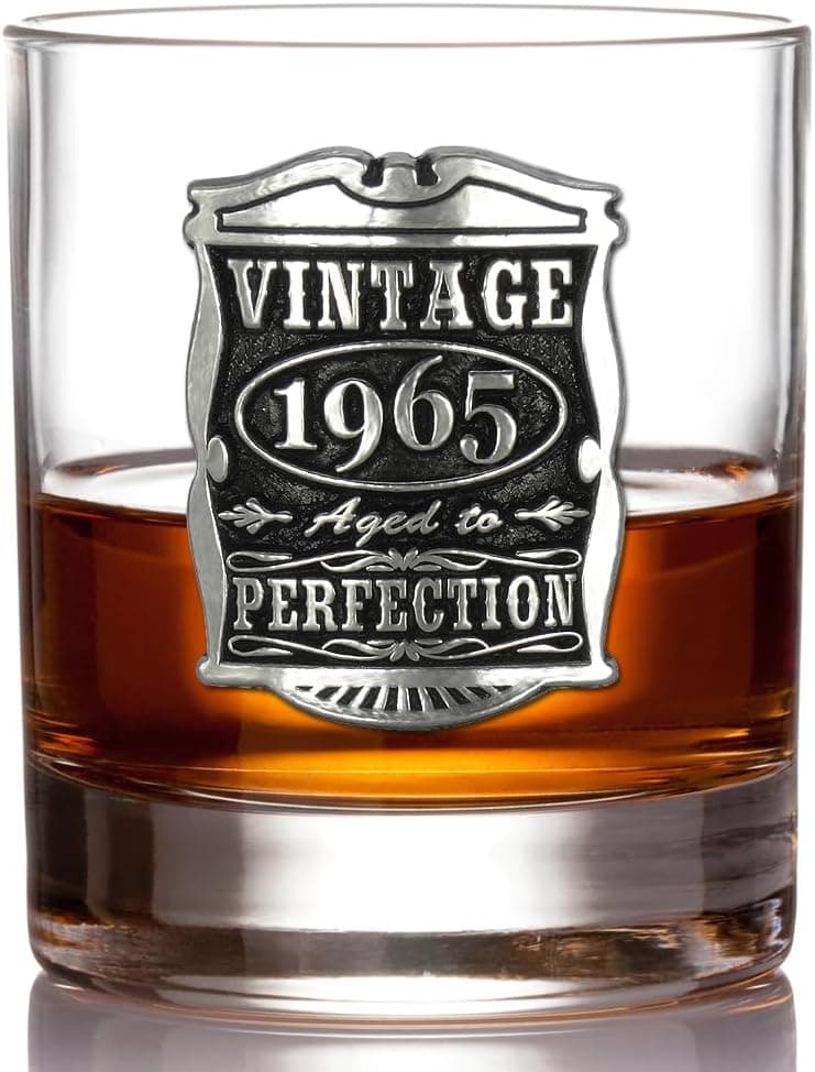 English Pewter Company Vintage Years 1965 60th Birthday or Anniversary Old Fashioned Whisky Rocks Glass Tumbler - Unique Gift Idea For Men [VIN002]