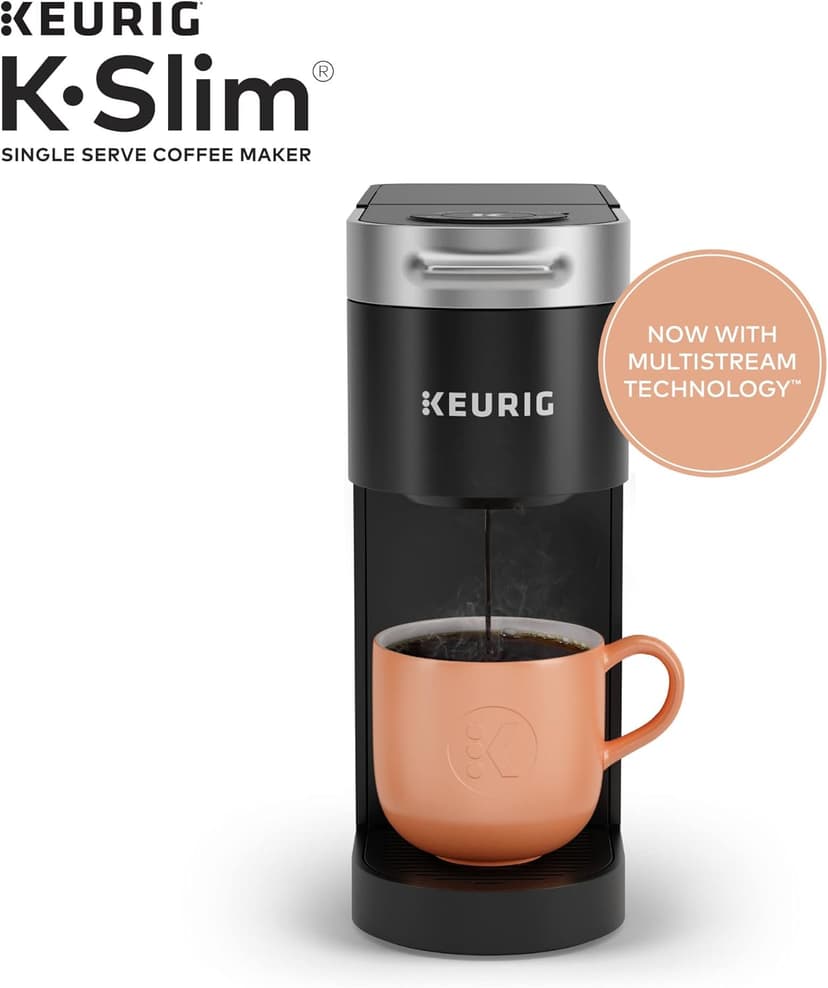 Keurig K-Slim Single Serve K-Cup Pod Coffee Maker, Multistream Technology, 3 Brew Sizes, Slim and Sleek Design, 46oz Removable Reservoir, Black