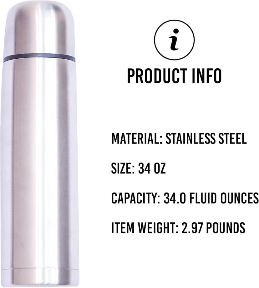 Best Stainless Steel Coffee Thermo, BPA Free, New Triple Wall Insulated, Hot & Cold for Hours. (34 OZ/1000ML)