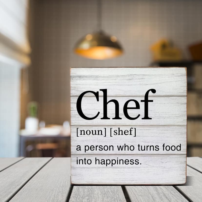 Chef Gift for Men Women Chef Definition Quotes Wooden Box Sign Desk Decorative Wooden Sign Home Kitchen Decor for Desk Table Shelf 5 x 5 Inches