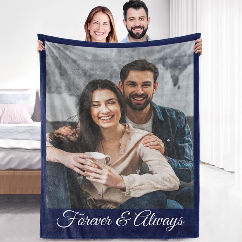 Sherpa Fleece Custom Photo Blanket - Soft, Warm, Personalized Couples Gifts for Boyfriend, Girlfriend - Customized Picture Blanket for Birthday, Christmas
