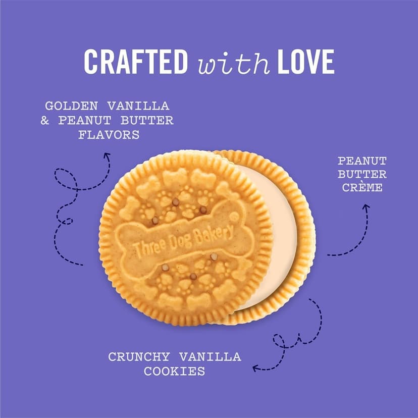 Three Dog Bakery Classic Cremes Baked Dog Treats, Golden with Peanut Butter Filling, 13 oz,Brown,310077