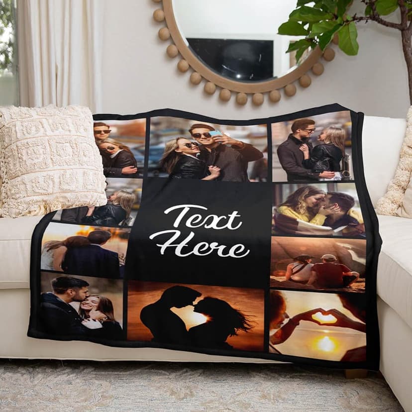 Custom Blanket with Photos Text Personalized Blanket Thows with Picture Customizable Blanket Photo Blankets Customize for Mom Dad Couple Girlfriend Boyfriend Wife Husband