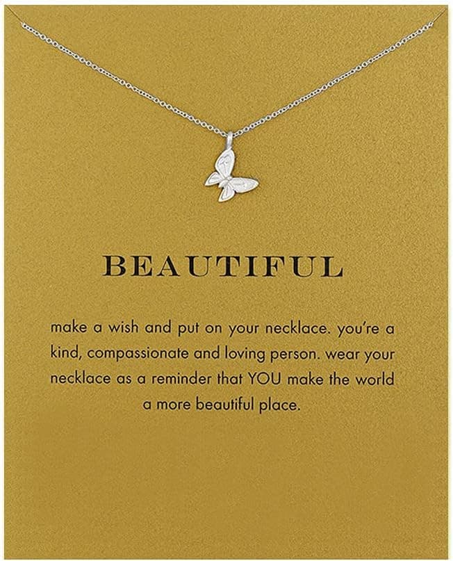 8Pack Friendship Unicorn Necklace Set Good Luck Elephant Pendant Chain Necklace with Message Card Party Favors Birthday for Women (Silver)