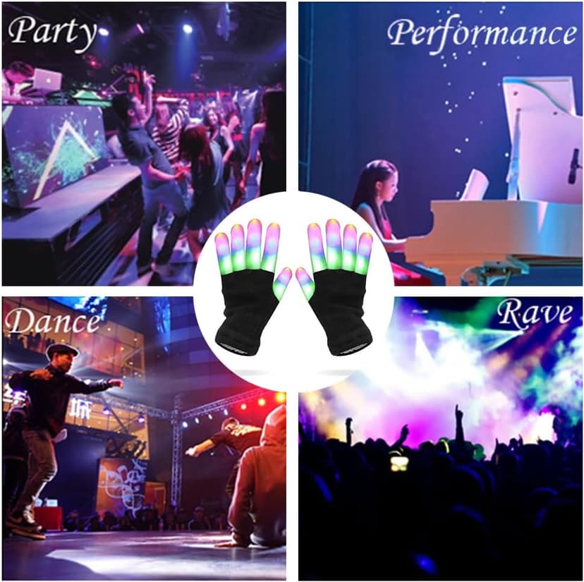 Luwint LED Light Up Rave Gloves for Adults & Teens, Flashing Party Accessories Gift Ideas​ for Halloween Christmas Dance