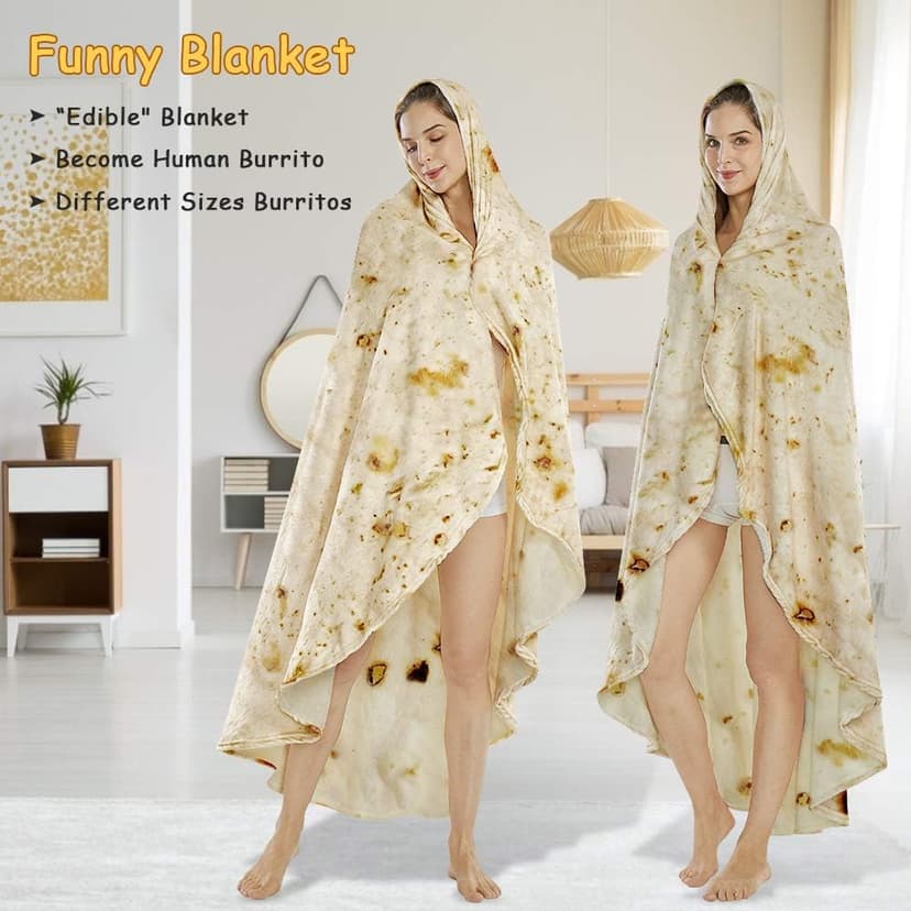 SeaRoomy Burritos Tortilla Blanket, Realistic Food Wrap Blanket Double Sided, Novelty Funny Tortilla Round Giant Soft Blankets (Beige, 47 inches)