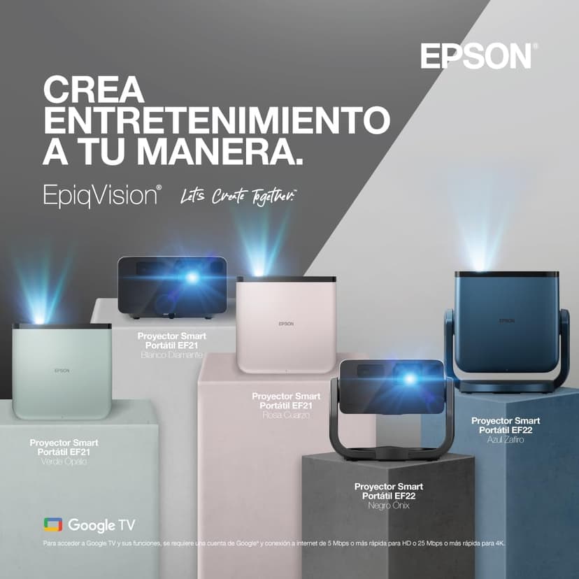 Epson EpiqVision Mini EF21 Portable Smart Laser Projector, Bright 1,000 Lumens, FHD 1080p HDR, 3-Chip 3LCD, Google TV, Netflix, Stereo Speakers, Family Party/Outdoor Backyard/Home Theater - White