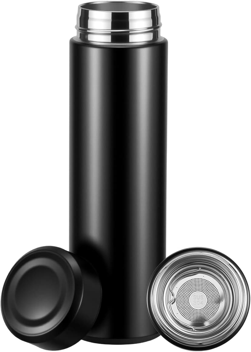 17oz Stainless Steel Water Bottles, Slim Water Bottle, Thermo Water Bottle, Insulated Water Bottle Keep Hot for 12 Hrs, Cold for 24 Hrs for Coffee, Drinks(Black)