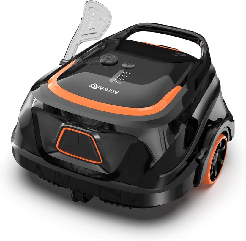 Robotic Pool Vacuum for Above Ground Pools, Dual Filters, Self-Parking, 120-Min Runtime & 2.5h Fast Charging, Powerful Suction, Ideal for Flat Pools up to 1076 sq.ft (Black Tangerine)