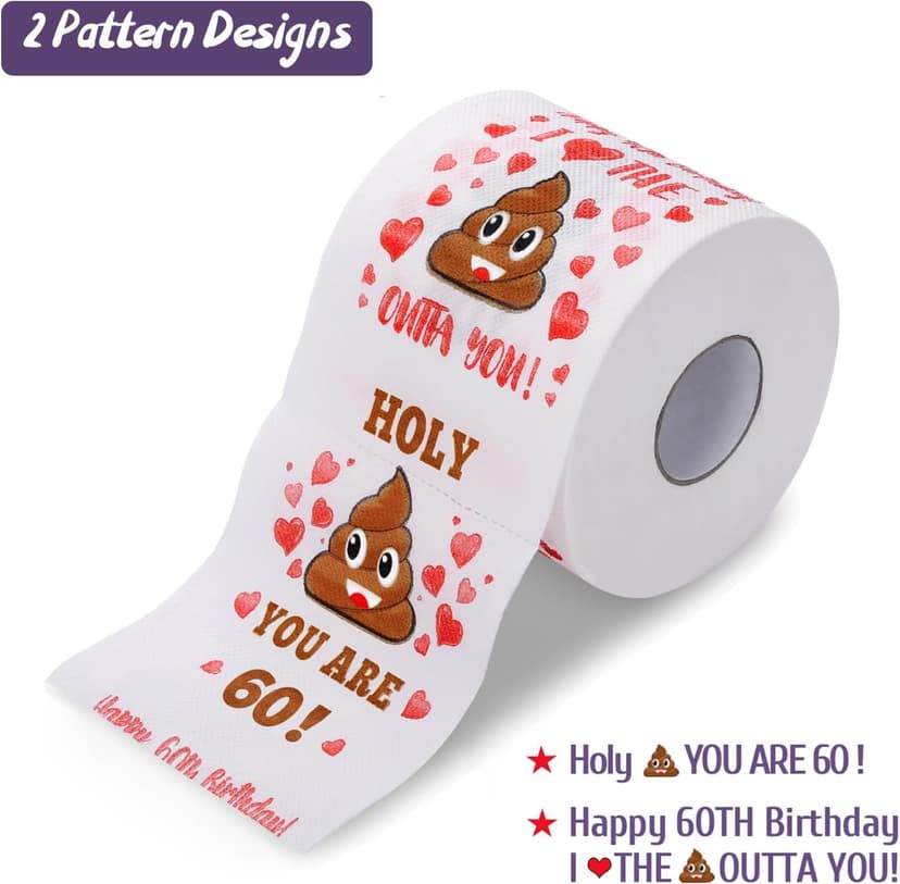 60th Birthday Gifts for Women, Men, Her, Him - Happy Prank Toilet Paper - 60th Birthday Decorations, Party Supplies Favors - 60 Years Old Funny Gag Gift Ideas, Novelty Bday Present for Friends, Family