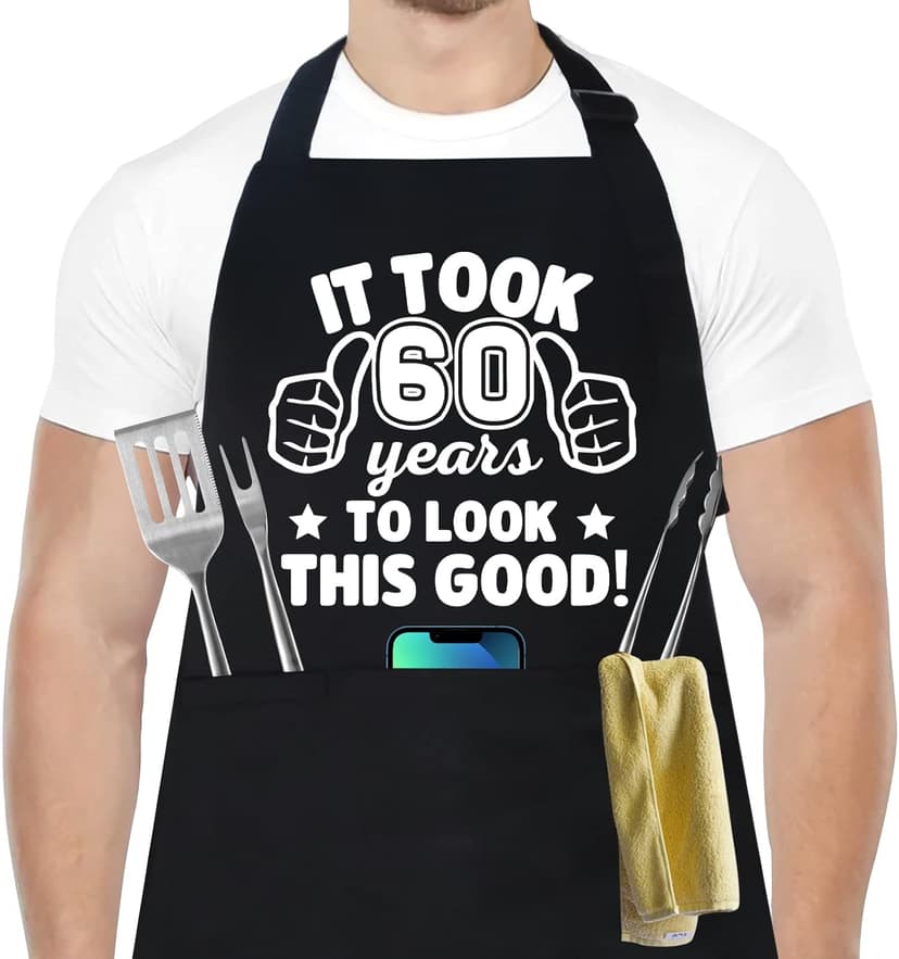 30th 40th 50th 60th 65th 70th 75th Birthday Gifts for Men, Chef Aprons for Men with 3 Pockets