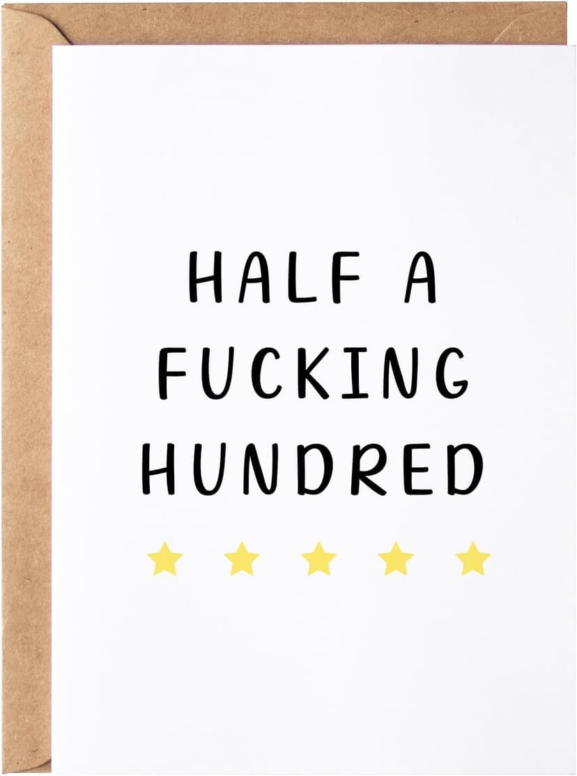 Half a Hundred Birthday Card - Funny 50th Birthday Gifts for Women Men - 50 Year Old Party Supplies Decorations for Him Her - Sarcastic Rude Fiftieth Milestone Bday Present for Mom Dad Husband Wife