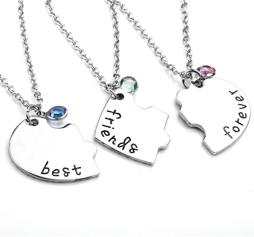 Top Plaza Best Friends Forever and Ever Necklaces for 3 BFF Heart Puzzle Matching Alloy Pendant Necklaces Set Friendship Jewelry for Sisters
