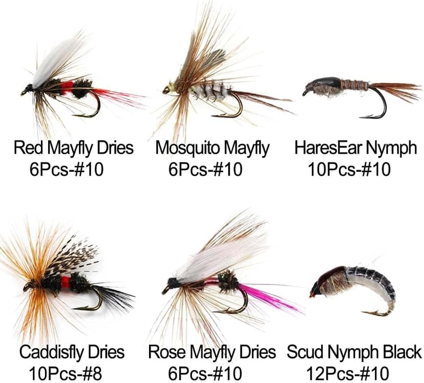 Handmade Fly Fishing Kit, 50/114 Pcs with Dry/Wet Flies, Streamers, Fly Assortment for Trout & Bass Fishing - 50 Pcs/Set, 6 Mixed Styles