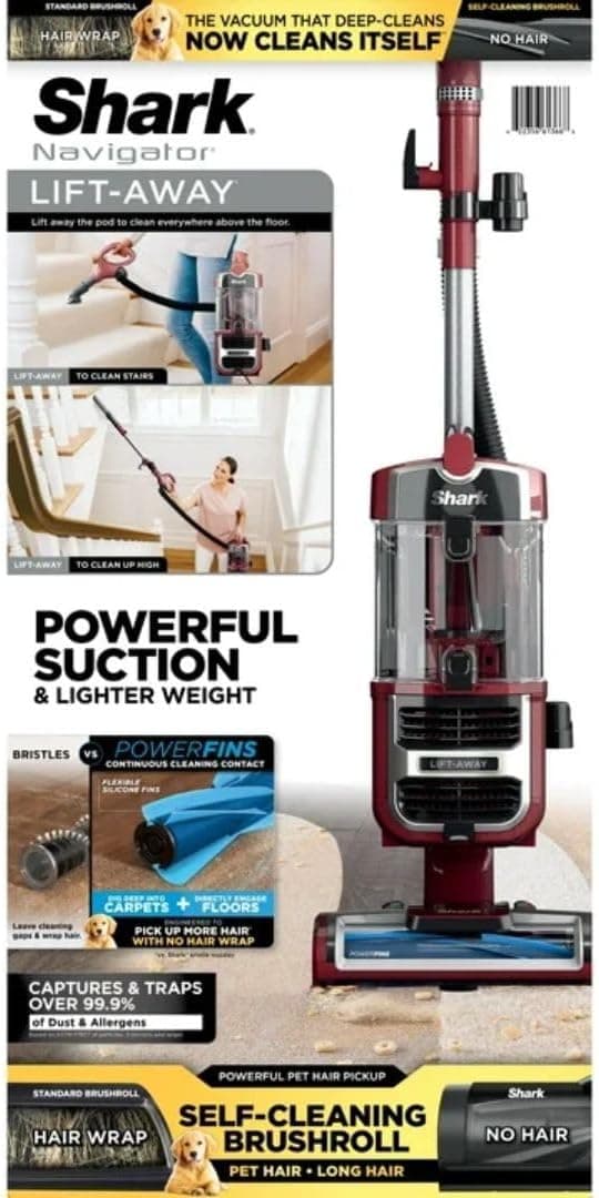 Sharky Navigator Pet Upright Vacuum – Deep Carpet & Floor Cleaning with HEPA Filter and Lift-Away Canister